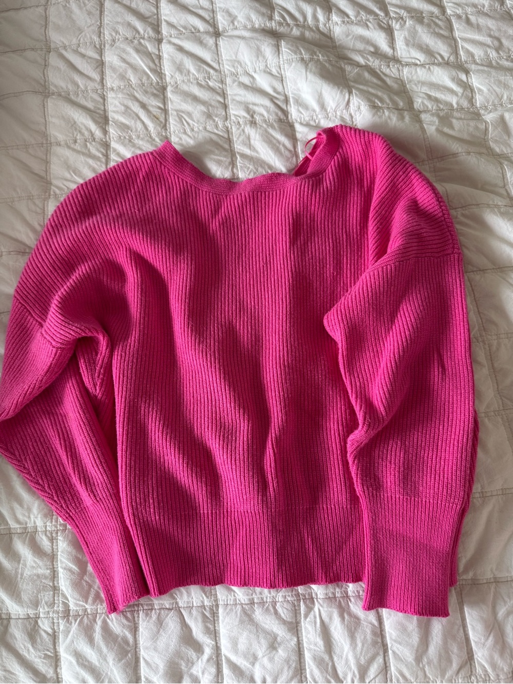 Women's Hot Pink Ribbed Crewneck Sweater